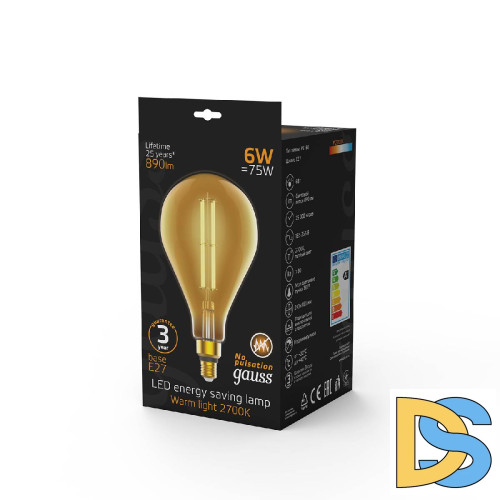 Лампа светодиодная филаментная Gauss E27 6W 2700K груша янтарная 179802118