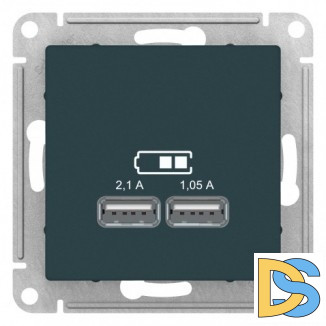 Розетка USB 2-ая 2100 мА (для подзарядки), Изумруд, серия Atlas Design, Schneider Electric