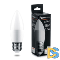 Лампа светодиодная Feron Pro E27 7,5W 6400K свеча матовая LB-1307 38058