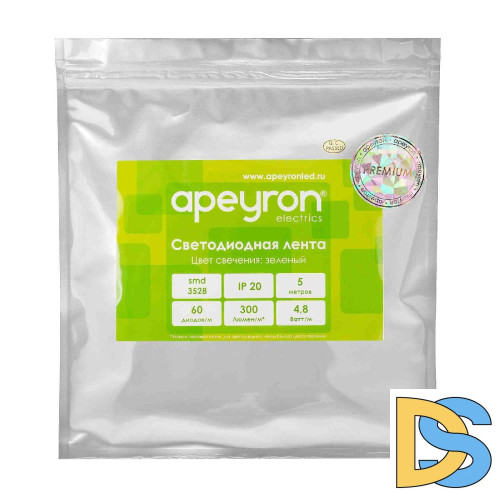 Светодиодная лента Apeyron 12В 3528 4,8Вт/м зеленый 5м IP20 00-434