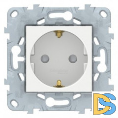 Розетка 1-ая электрическая, с заземлением и защитными шторками(безвинтовой зажим), Белый, серия Unica New, Schneider Electric