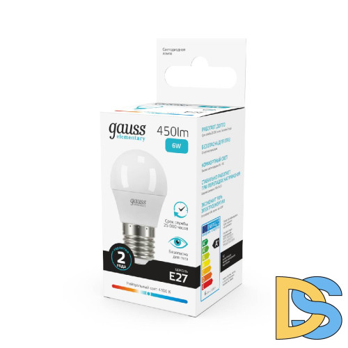 Лампа cветодиодная Gauss E27 6W 4100K шар матовый 53226