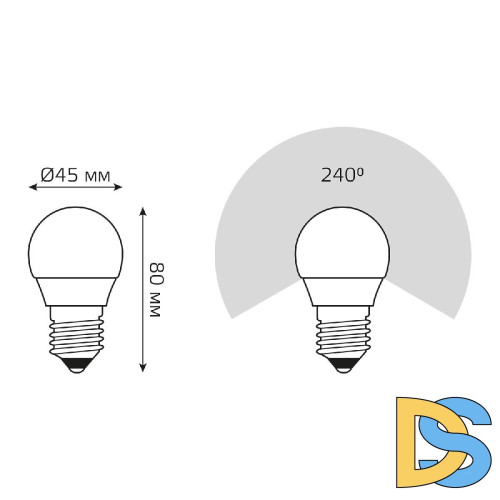 Лампа cветодиодная Gauss E27 6W 4100K шар матовый 53226