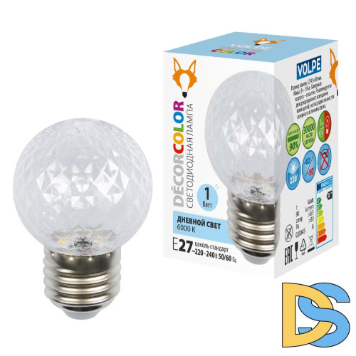 Лампа светодиодная Volpe Decor color LED-D45-1W/6000K/E27/CL/С PINEAPPLE UL-00010065