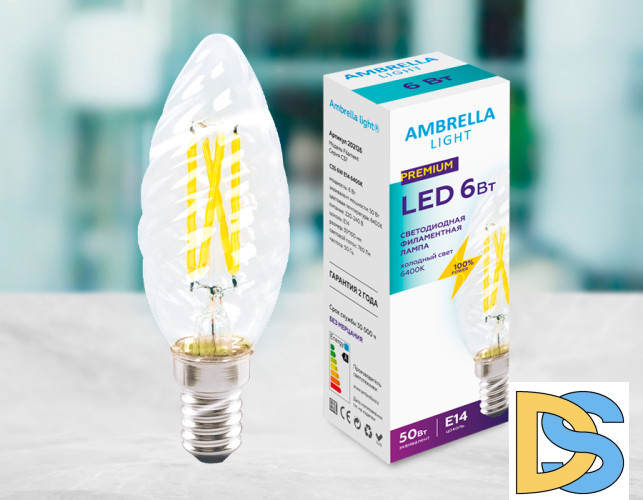 Светодиодная лампа Ambrella Light Filament C35 E14 6W 6400K 202126
