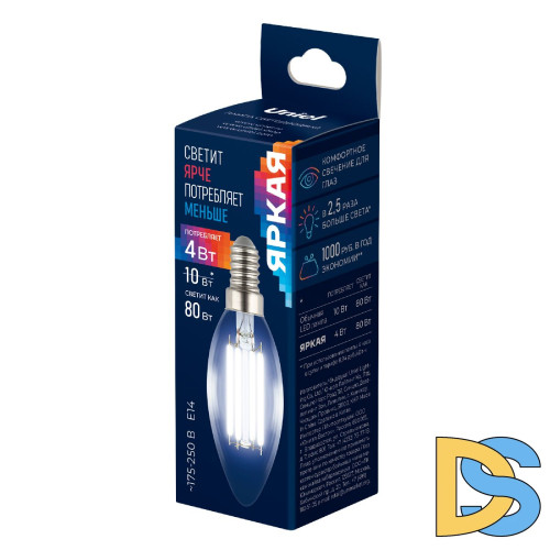 Лампа светодиодная филаментная Uniel LED-C35-4W/4000K/E14/CL GLY01TR UL-00011937