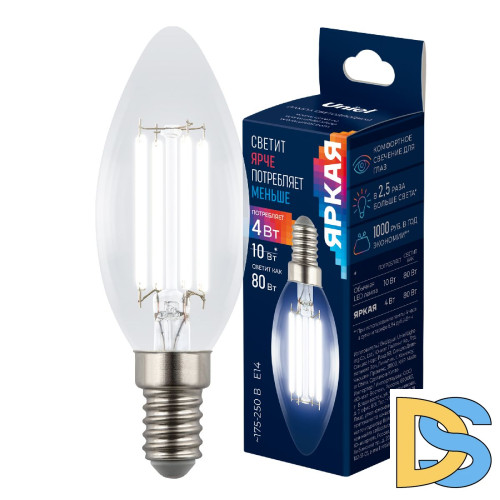 Лампа светодиодная филаментная Uniel LED-C35-4W/4000K/E14/CL GLY01TR UL-00011937