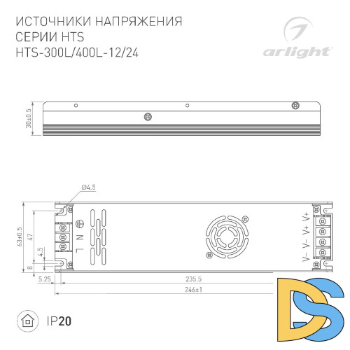 Блок питания Arlight HTS-400L-24 (24V, 16.5A, 400W) 020829(1)