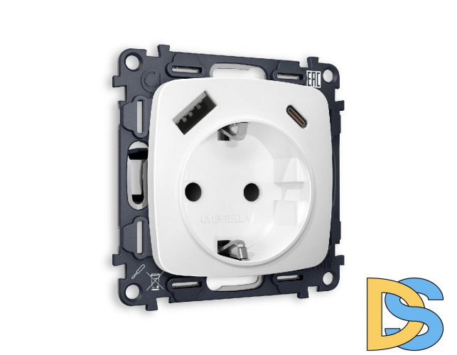 Комплект механизма розетки 2USB A+C 20W (быстрая зарядка) с/з Ambrella Volt Omega MO130010