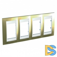 Рамка 4-ая (четверная), Золото/Белый (пластик), серия Unica, Schneider Electric