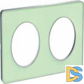 Рамка 2-ая (двойная), Зеленый лед/Алюминий, серия Odace, Schneider Electric