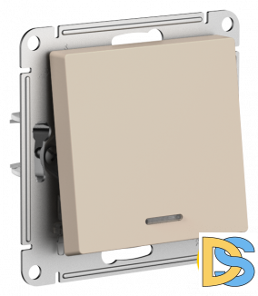 Выключатель 1-клавишный ,проходной с подсветкой (с двух мест), Песочный, серия Atlas Design, Schneider Electric