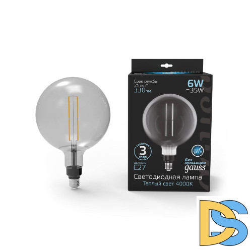 Лампа светодиодная филаментная Gauss E27 6W 4000K шар серый 154802205
