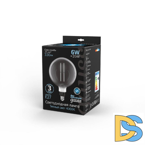 Лампа светодиодная филаментная Gauss E27 6W 4000K шар серый 154802205