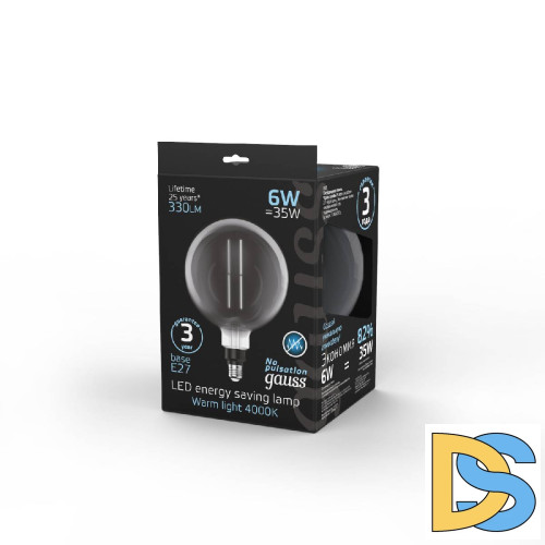 Лампа светодиодная филаментная Gauss E27 6W 4000K шар серый 154802205