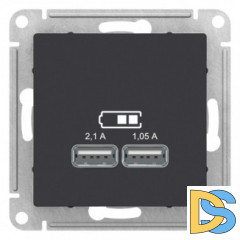 Розетка USB 2-ая 2100 мА (для подзарядки), Карбон, серия Atlas Design, Schneider Electric