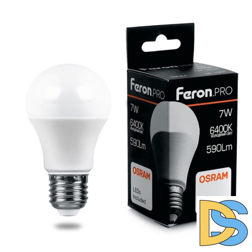 Лампа светодиодная Feron Pro E27 7W 6400K груша матовая LB-1007 38025