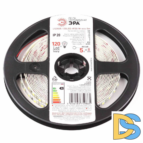 Светодиодная лента ЭРА 4,8W/m 120LED/m 2835SMD белый 5M LS2835-120LED-IP20-W-eco-5m Б0035595