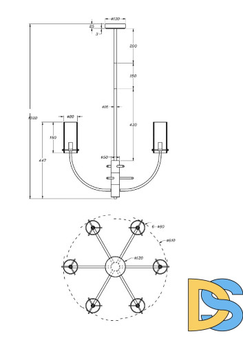 Люстра на штанге Maytoni Arco MOD223PL-06BS