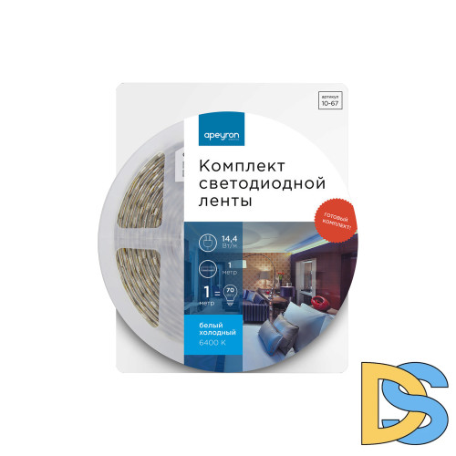 Комплект светодиодной ленты Apeyron 12В 144Вт/м smd 5050 60 д/м IP20 1м 6500К (блок, коннектор) 10-67