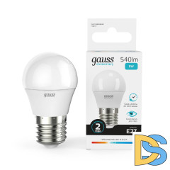 Лампа светодиодная Gauss E27 8W 4100K шар матовый 53228