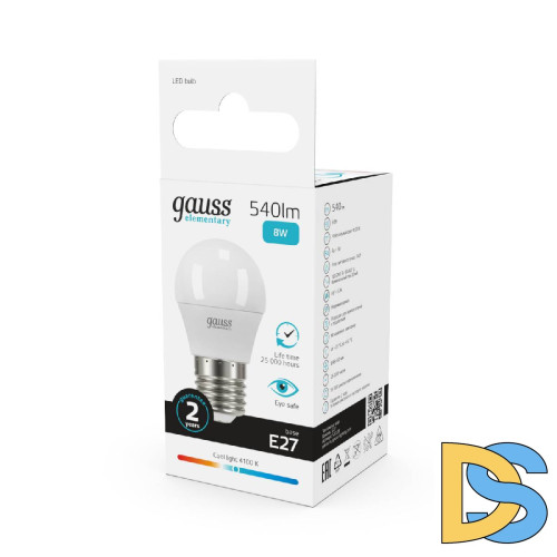Лампа светодиодная Gauss E27 8W 4100K шар матовый 53228