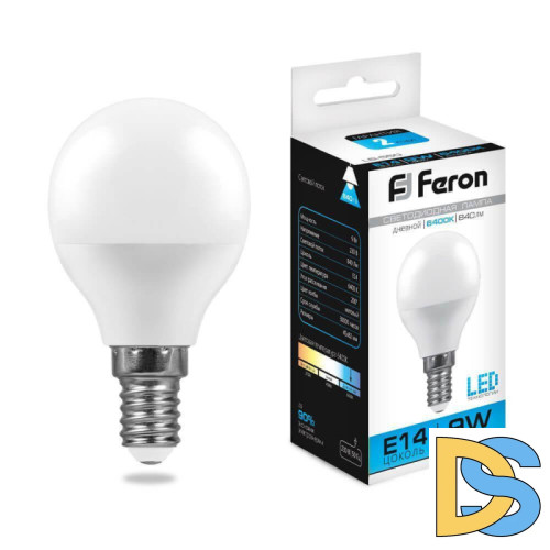 Лампа светодиодная Feron E14 9W 6400K Шар Матовая LB-550 25803