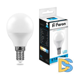 Лампа светодиодная Feron E14 9W 6400K Шар Матовая LB-550 25803