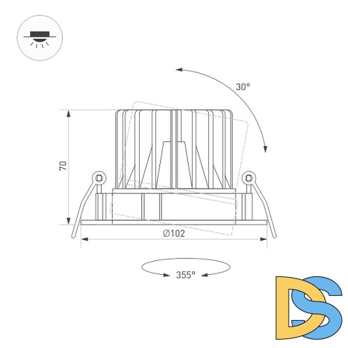 Встраиваемый светодиодный светильник Arlight MS-Forecast-Built-Turn-R102-12W 035452