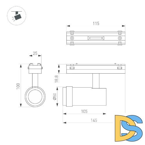 Трековый магнитный светильник Arlight MAG-VIBE-SPOT-ZOOM-R47-10W Warm3000 (WH, 20-55 deg, 48V) 044484