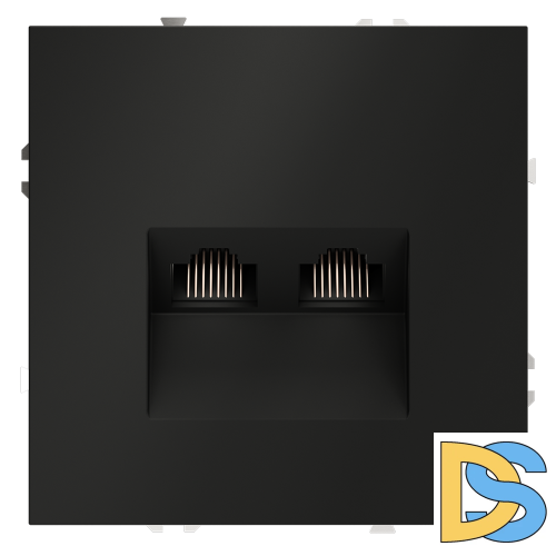 Розетка компьютерная встраиваемая VOLTUM S70 двойная RJ45+RJ45 кат.6, (черный матовый)