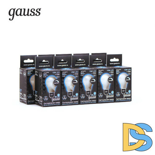Лампа светодиодная диммируемая Gauss филаментная E27 10W 4100К матовая 102202210-D
