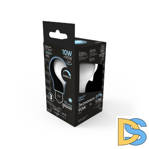 Лампа светодиодная диммируемая Gauss филаментная E27 10W 4100К матовая 102202210-D