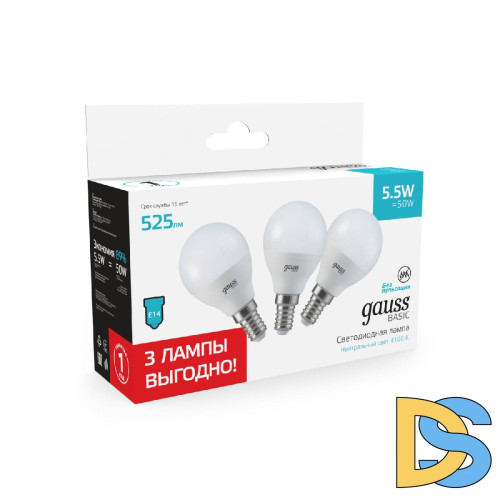 Лампа светодиодная Gauss Basic E14 5,5W 4100K 10531252T