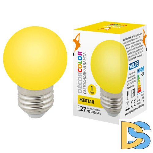 Лампа декоративная светодиодная (UL-00005649) Volpe E27 1W желтая LED-G45-1W/YELLOW/E27/FR/С