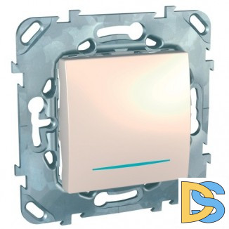 Выключатель 1-клавишный ,проходной с подсветкой (с двух мест), Бежевый, серия Unica, Schneider Electric