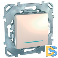 Выключатель 1-клавишный ,проходной с подсветкой (с двух мест), Бежевый, серия Unica, Schneider Electric