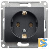 Розетка 1-ая электрическая, с заземлением, Антрацит, серия Glossa, Schneider Electric