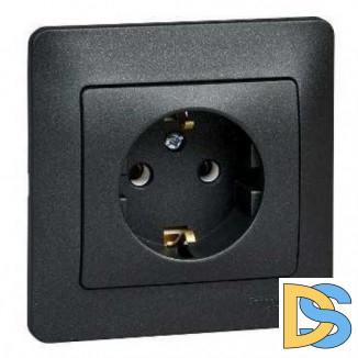 Розетка 1-ая электрическая, с заземлением, Антрацит, серия Glossa, Schneider Electric