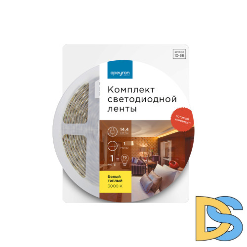 Комплект светодиодной ленты Apeyron 12В 144Вт/м smd 5050 60 д/м IP20 1м 3000К (блок, коннектор) 10-68