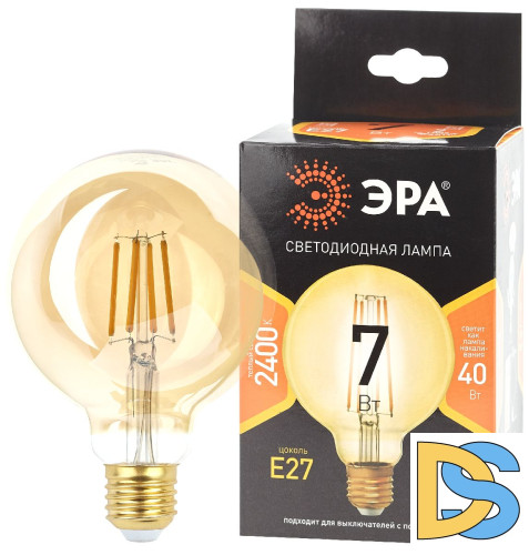 Лампа светодиодная Эра E27 7W 2400K F-LED G95-7W-824-E27 gold Б0047662