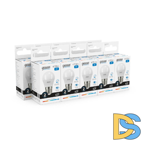 Лампа светодиодная Gauss E27 6W 6500K шар матовый 53236