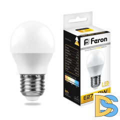 Лампа светодиодная Feron E27 9W 2700К Шар Матовая LB-550 25804
