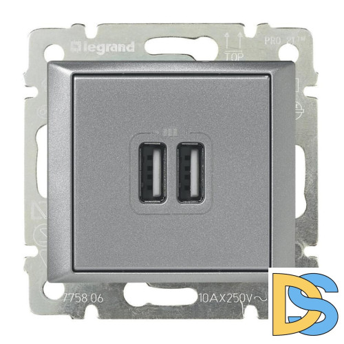 Розетка USB двойная Legrand Valena 240V/5V 2400mA алюминий 770270
