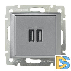 Розетка USB двойная Legrand Valena 240V/5V 2400mA алюминий 770270