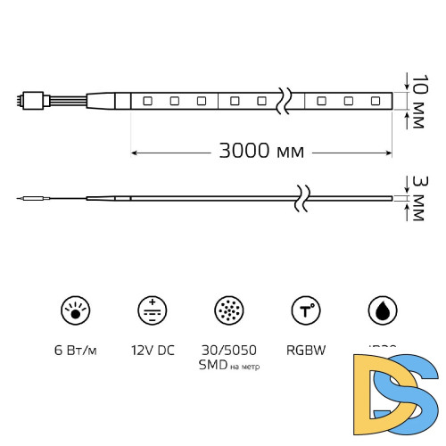 Светодиодная лента Gauss Basic 12В 5050 6Вт/м RGBW 3м IP20 BT010