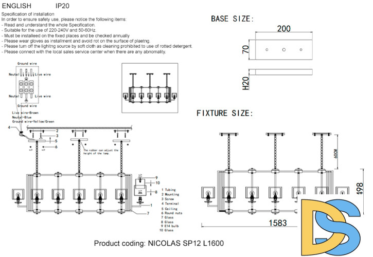 Подвесная люстра Crystal Lux NICOLAS SP12 L1600 GOLD/WHITE