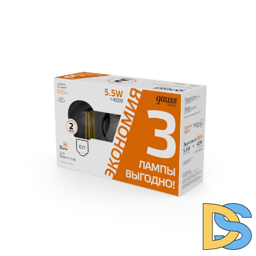 Лампа светодиодная Gauss Basic Filament E27 5,5W 2700K 1051216T