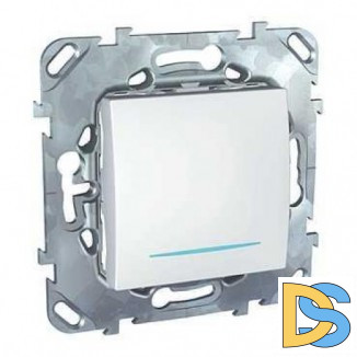 Выключатель 1-клавишный ,проходной с подсветкой (с двух мест), Белый, серия Unica, Schneider Electric