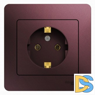 Розетка 1-ая электрическая, с заземлением, Баклажановый, серия Glossa, Schneider Electric
